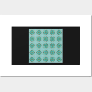 Turquoise and Gold gemmed Kaleidoscope pattern 14 Posters and Art